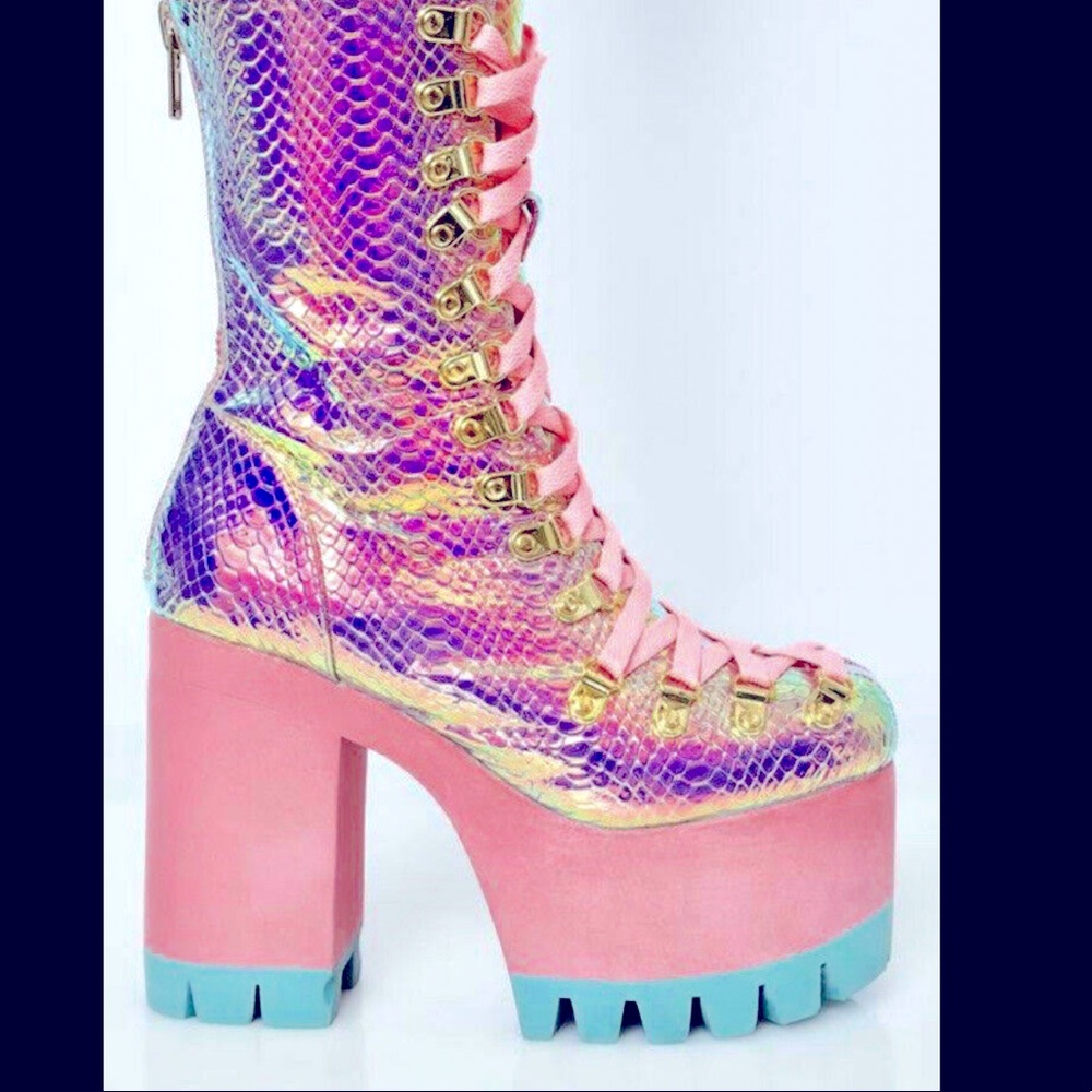 Club Exx Iridescent Platform Boots US 8